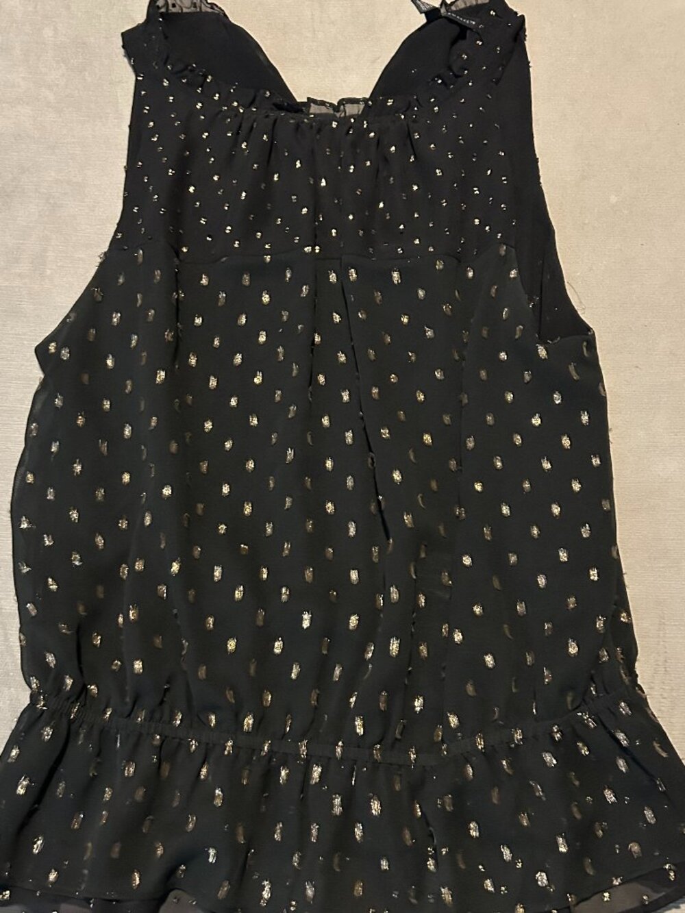 WHITE HOUSE BLACK MARKET Black Gold Metallic Clip Dot Peplum Halter Top M